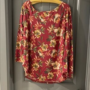 Floral Long Sleeve Top in Red